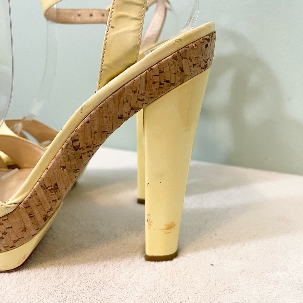 PRADA Women's Yellow Leather Ankle Strap Cork High Heels Sandal Size 36.5 - Picture 6 of 16